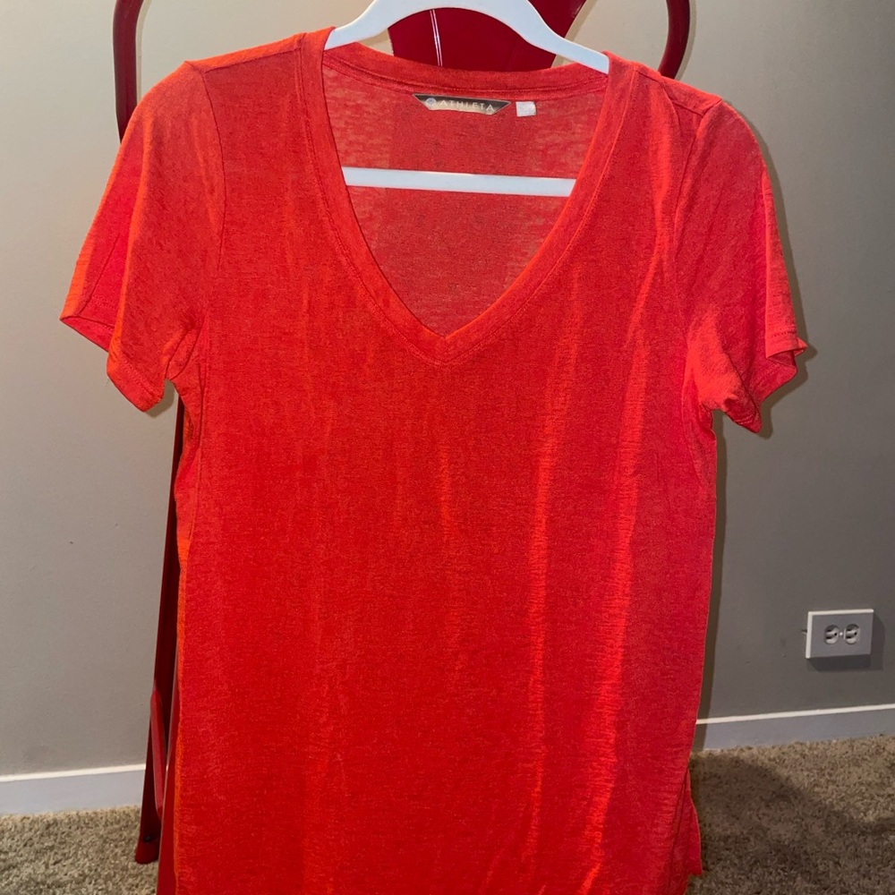 Athleta Bright Red V-Neck Tee